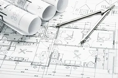 Design documents and blueprints with compass